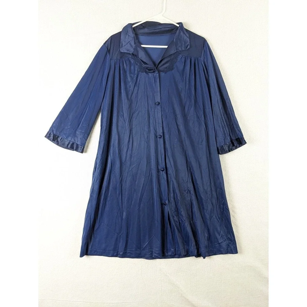 Womens Blue Gown Robe Vintage Sz L See Measurements Navy Blue‎